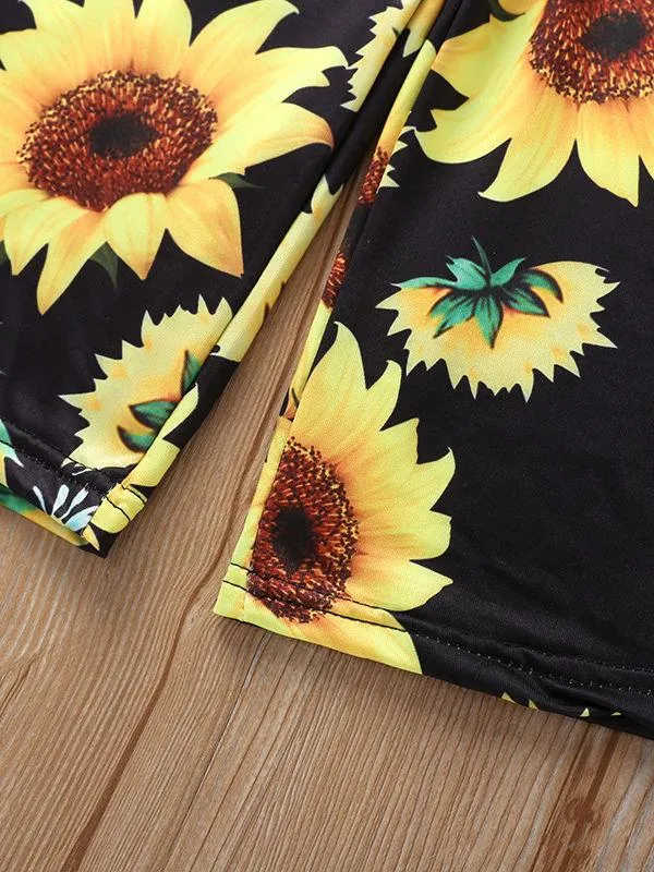 Short Sleeve Sunflower Tie Waist Overall For Baby Little Girl