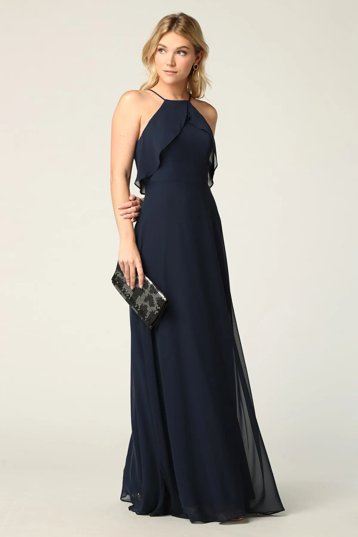 Sigma Halter Ruffle Maxi Bridesmaid Dress