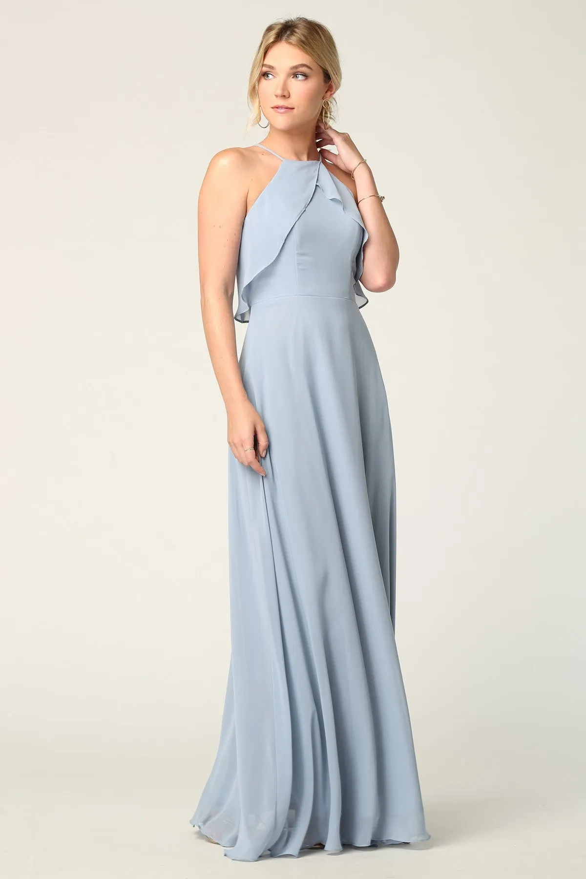 Sigma Halter Ruffle Maxi Bridesmaid Dress