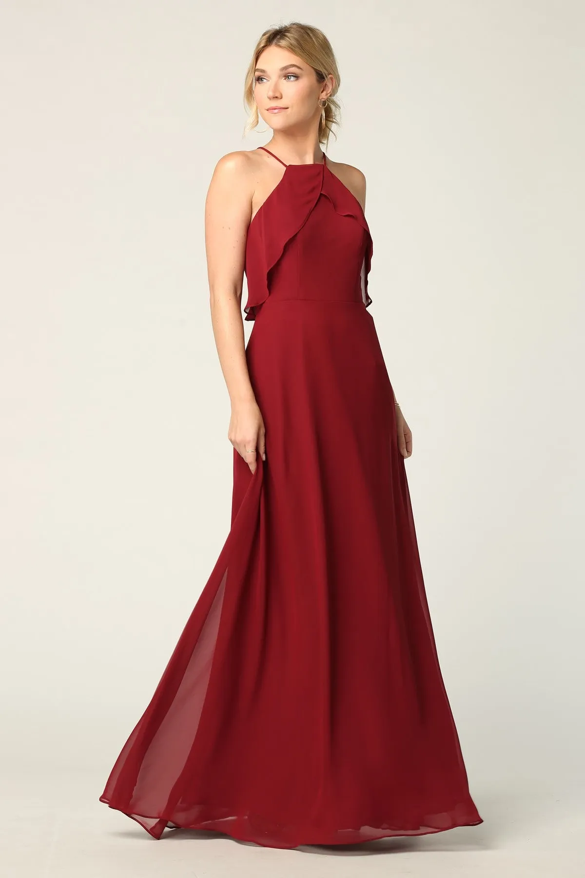 Sigma Halter Ruffle Maxi Bridesmaid Dress