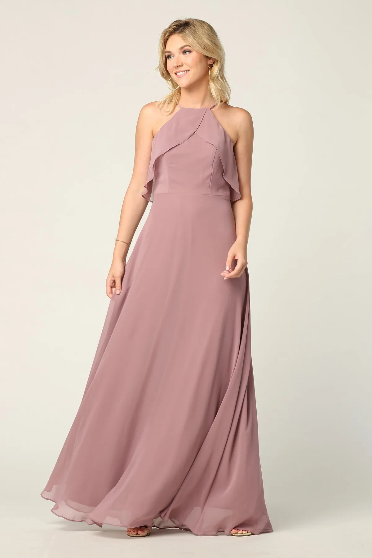 Sigma Halter Ruffle Maxi Bridesmaid Dress