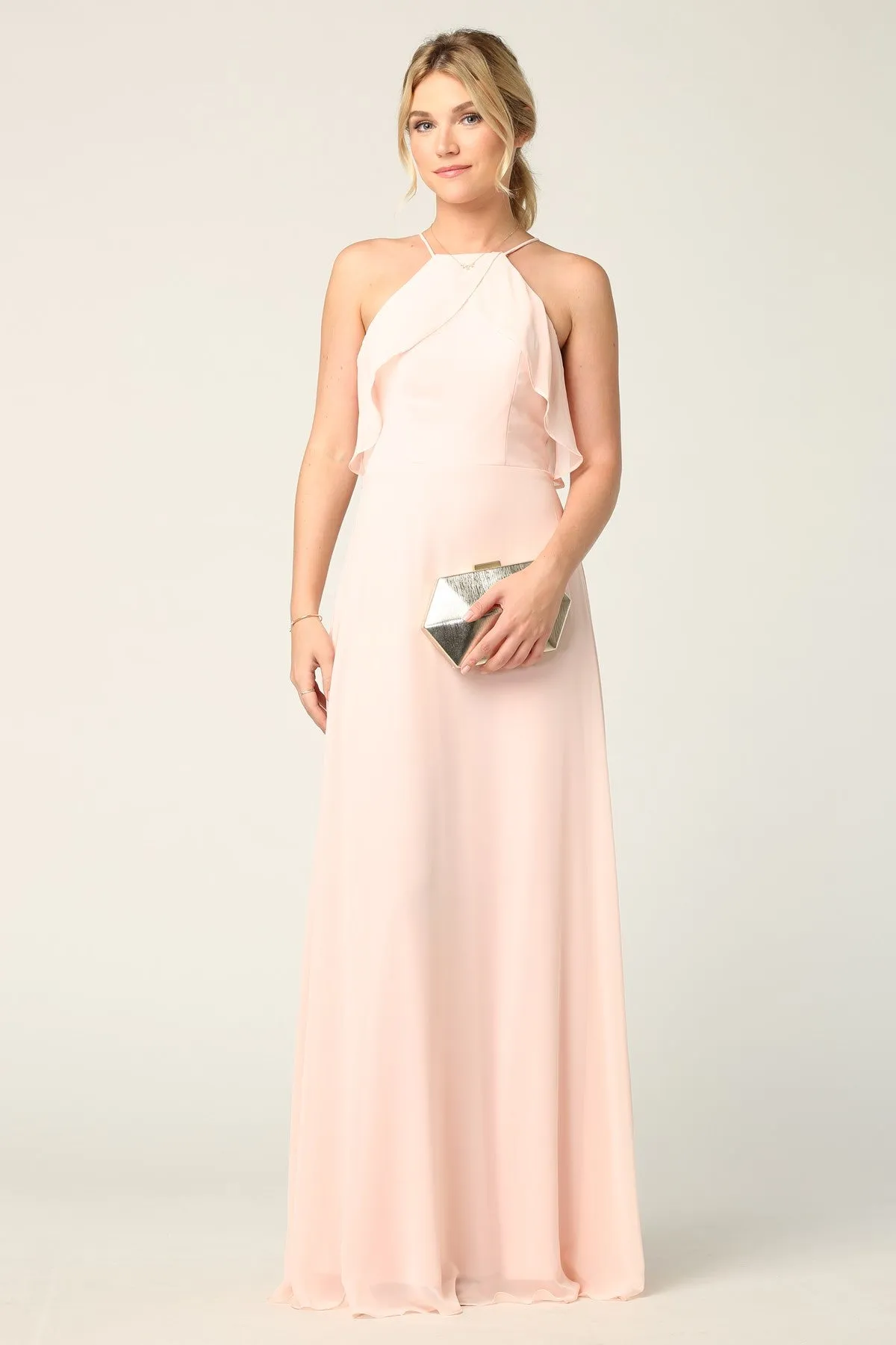 Sigma Halter Ruffle Maxi Bridesmaid Dress