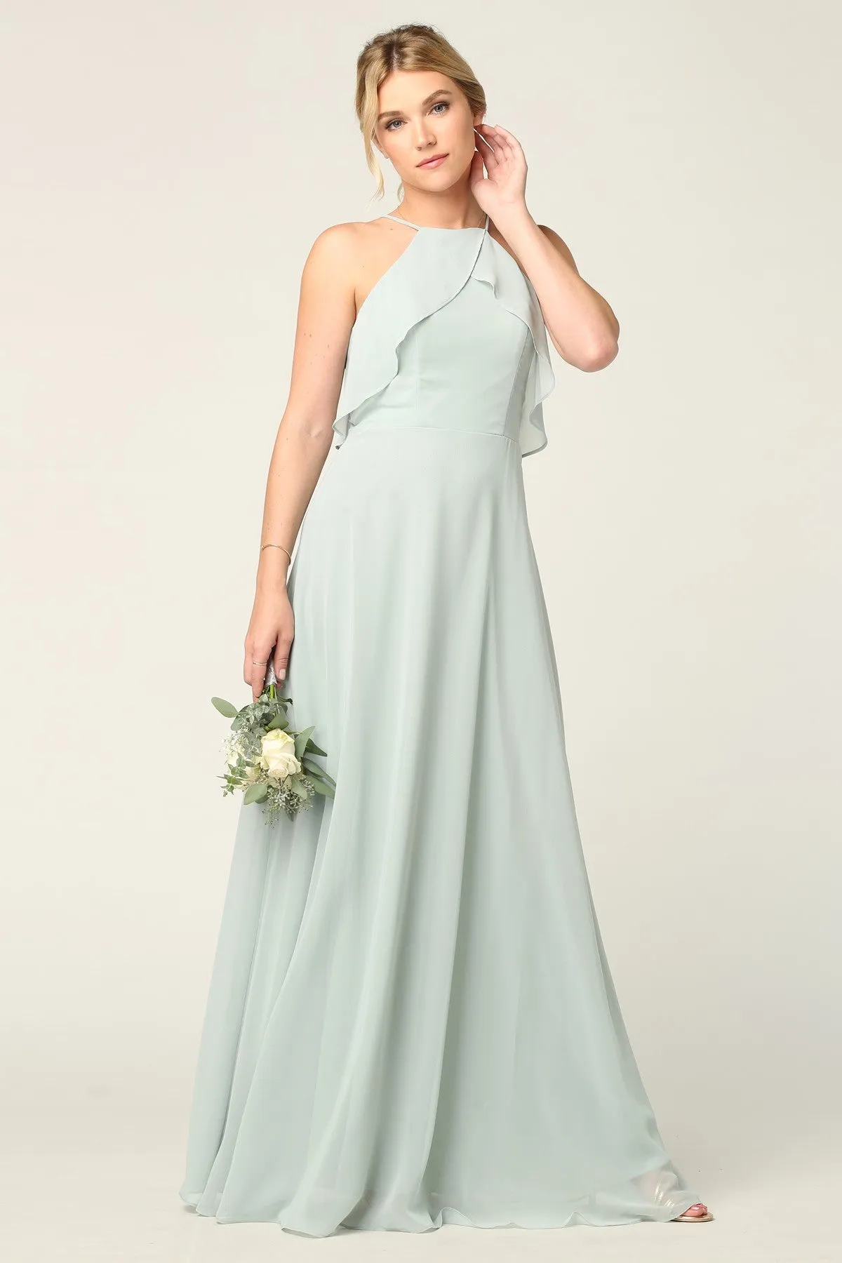 Sigma Halter Ruffle Maxi Bridesmaid Dress