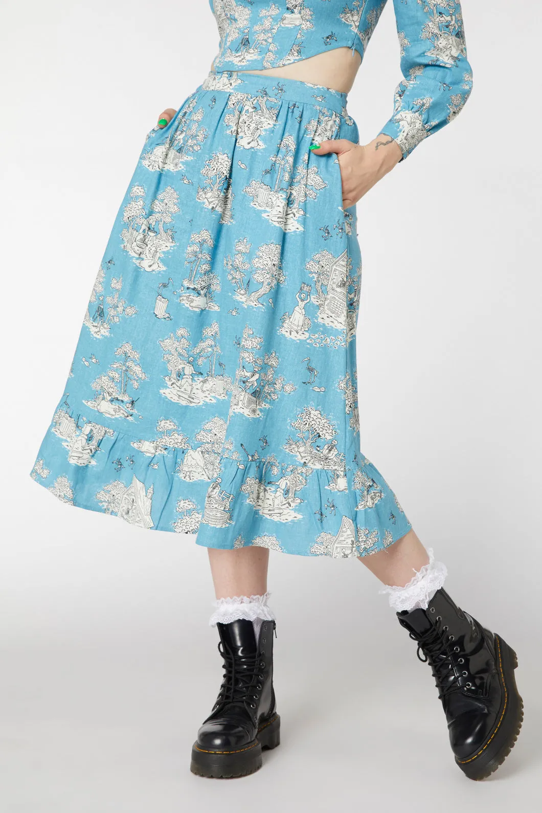 Skelly Toile Frill Midi Skirt