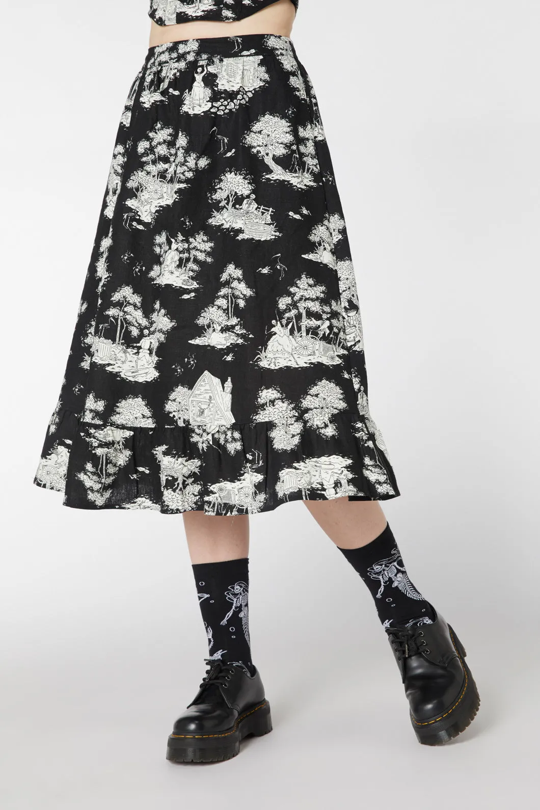 Skelly Toile Frill Midi Skirt