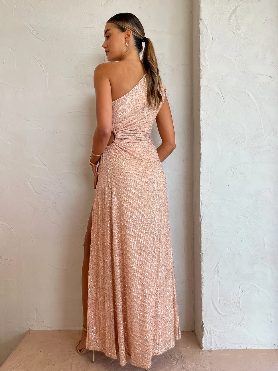 Sonya Nour Midi Dress in Gold Sequins