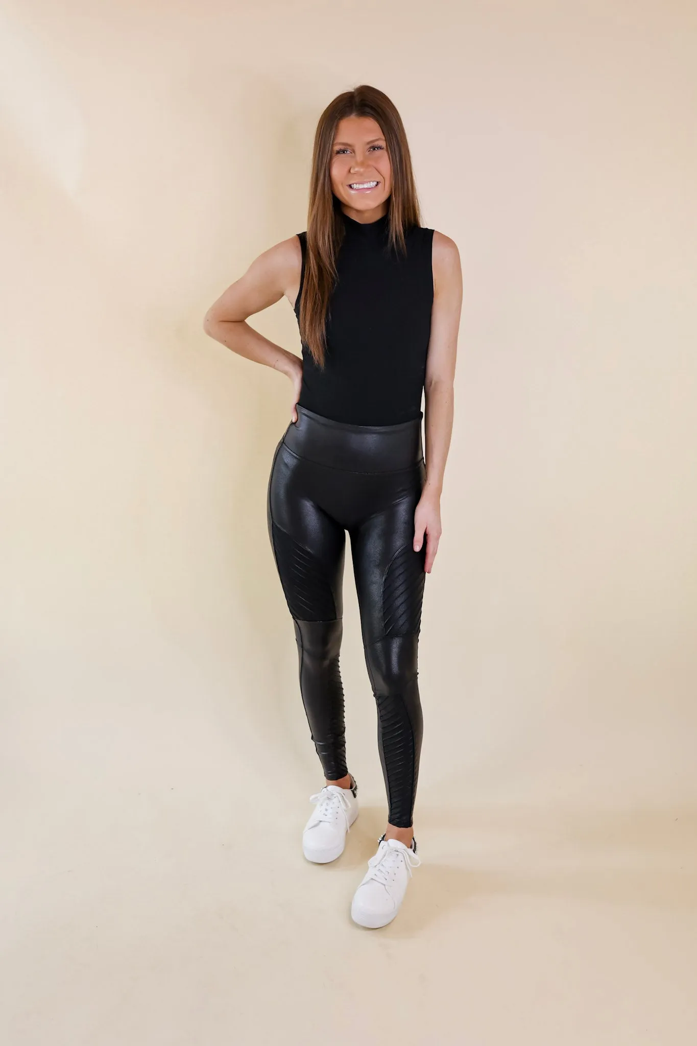 SPANX | Faux Leather Moto Leggings in Black