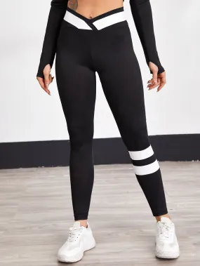 Sporty Colorblock Asymmetrical Long Women Leggings