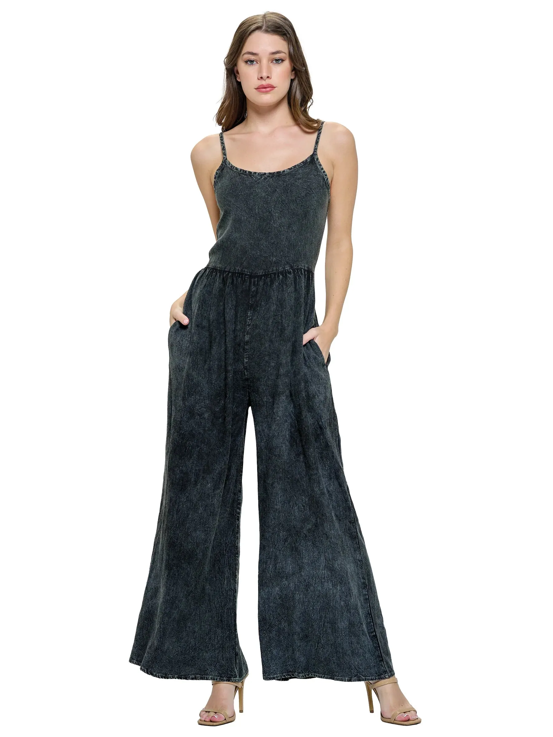 Stone wash rayon jumpsuit