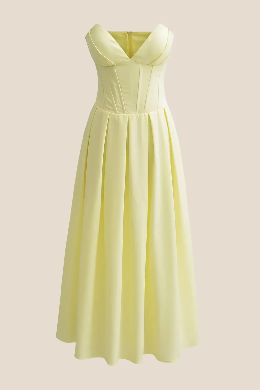 Strapless Yellow Pleated A-line Long Dress