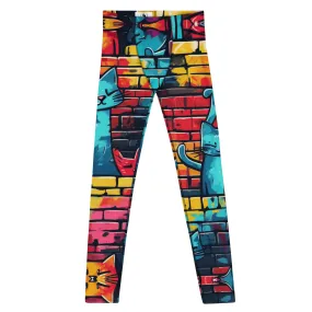 Street Art Cat Print Men’s Leggings – Urban Style with a Feline Twist