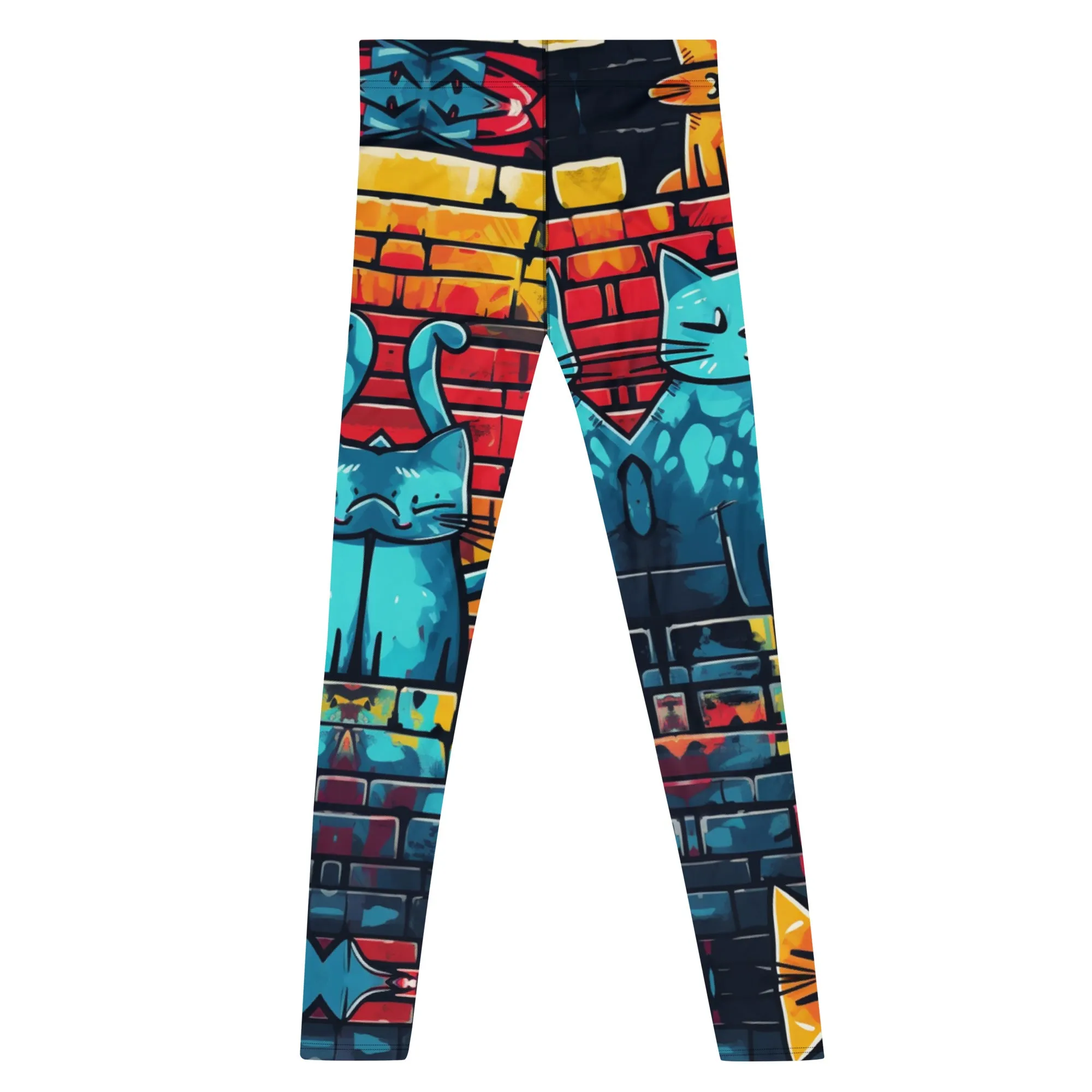 Street Art Cat Print Men’s Leggings – Urban Style with a Feline Twist