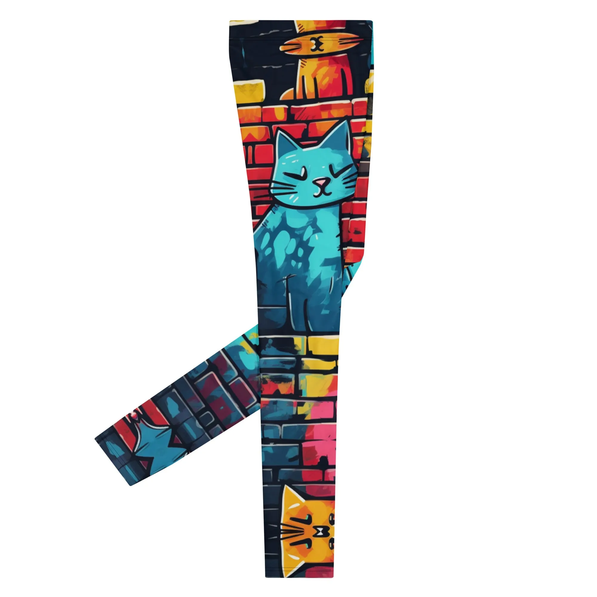 Street Art Cat Print Men’s Leggings – Urban Style with a Feline Twist