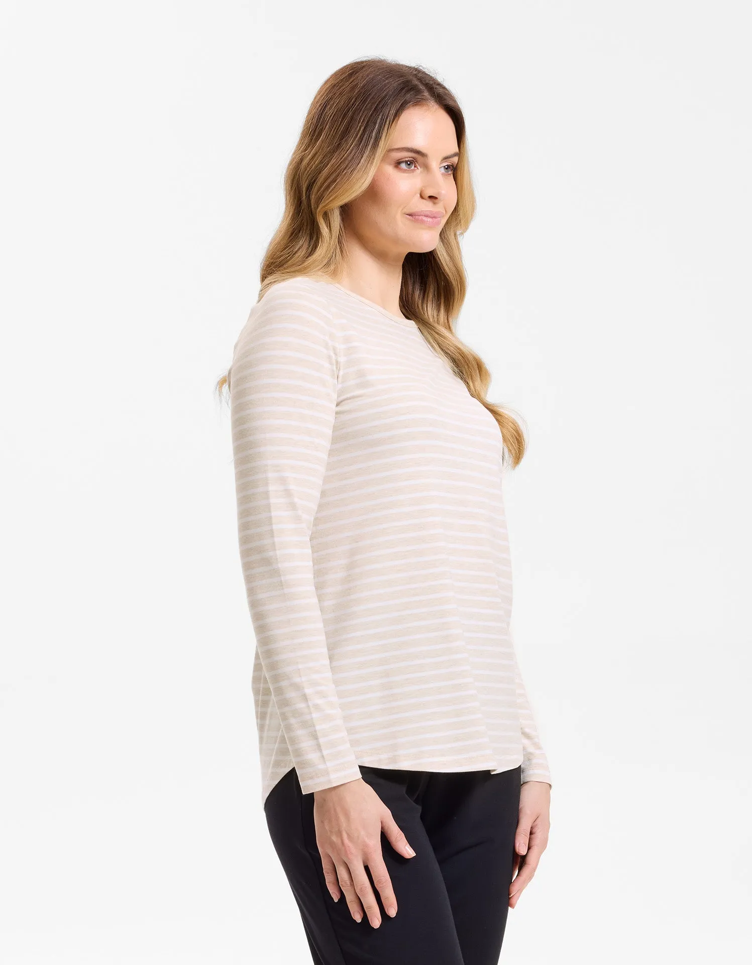 Striped Loose Fit Long Sleeve Swing Top UPF 50  Sensitive Collection