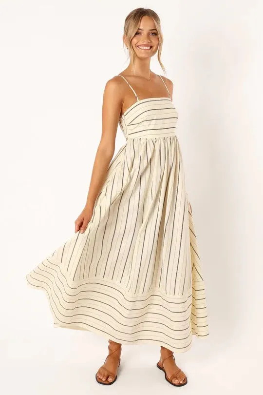 Striped Smocked Summer Maxi Dress - Apricot