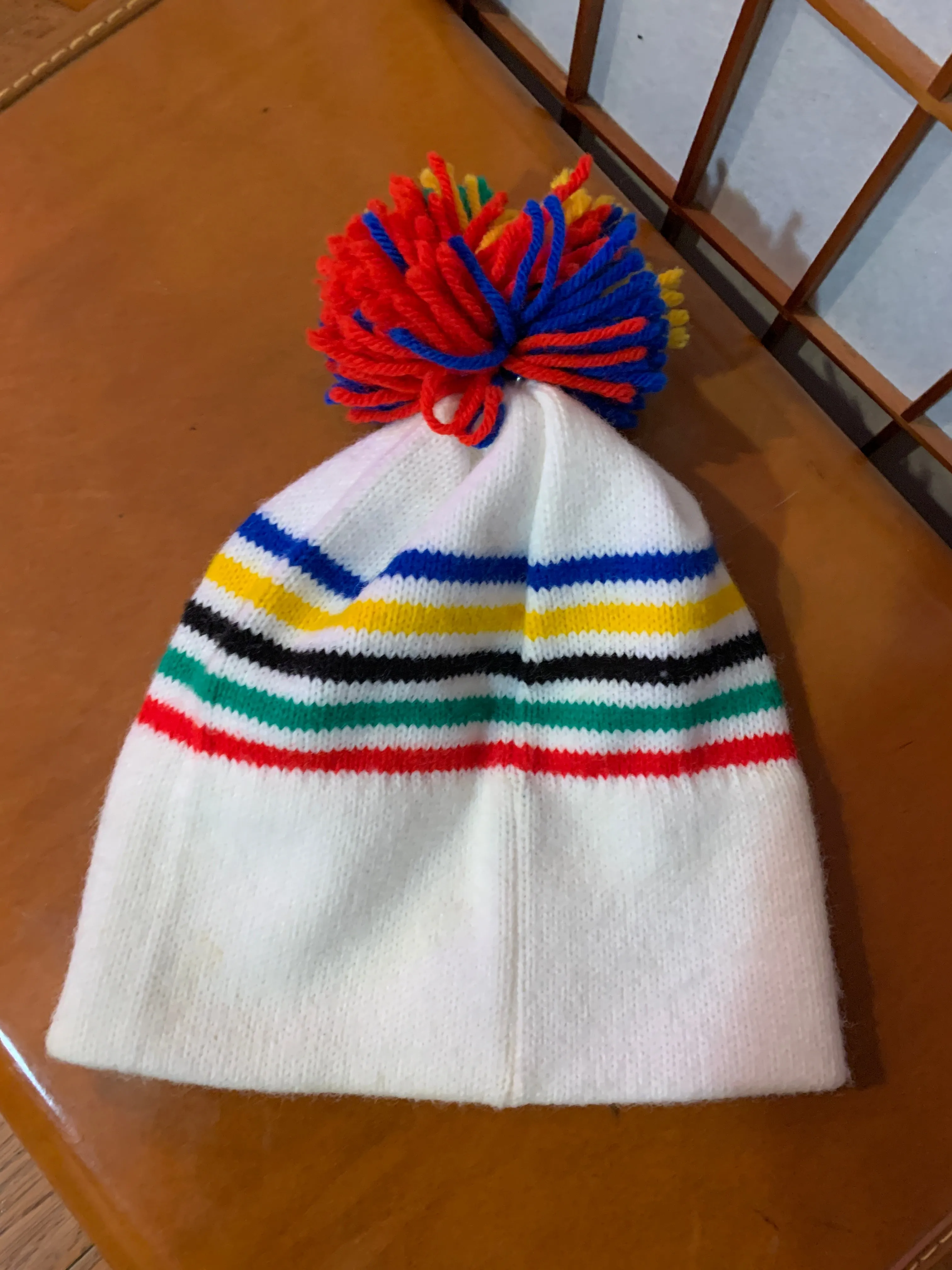 Striped Wool Pom Hat - 1980 Lake Placid Winter Olympic