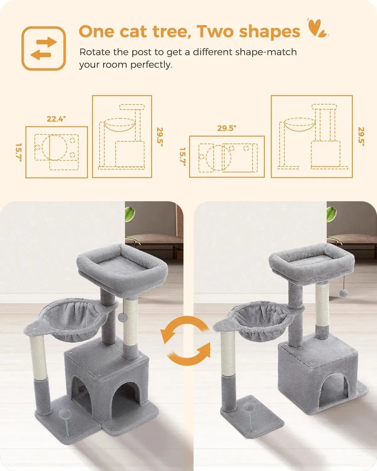 Stylish H75CM Cat Tree Condo - 2