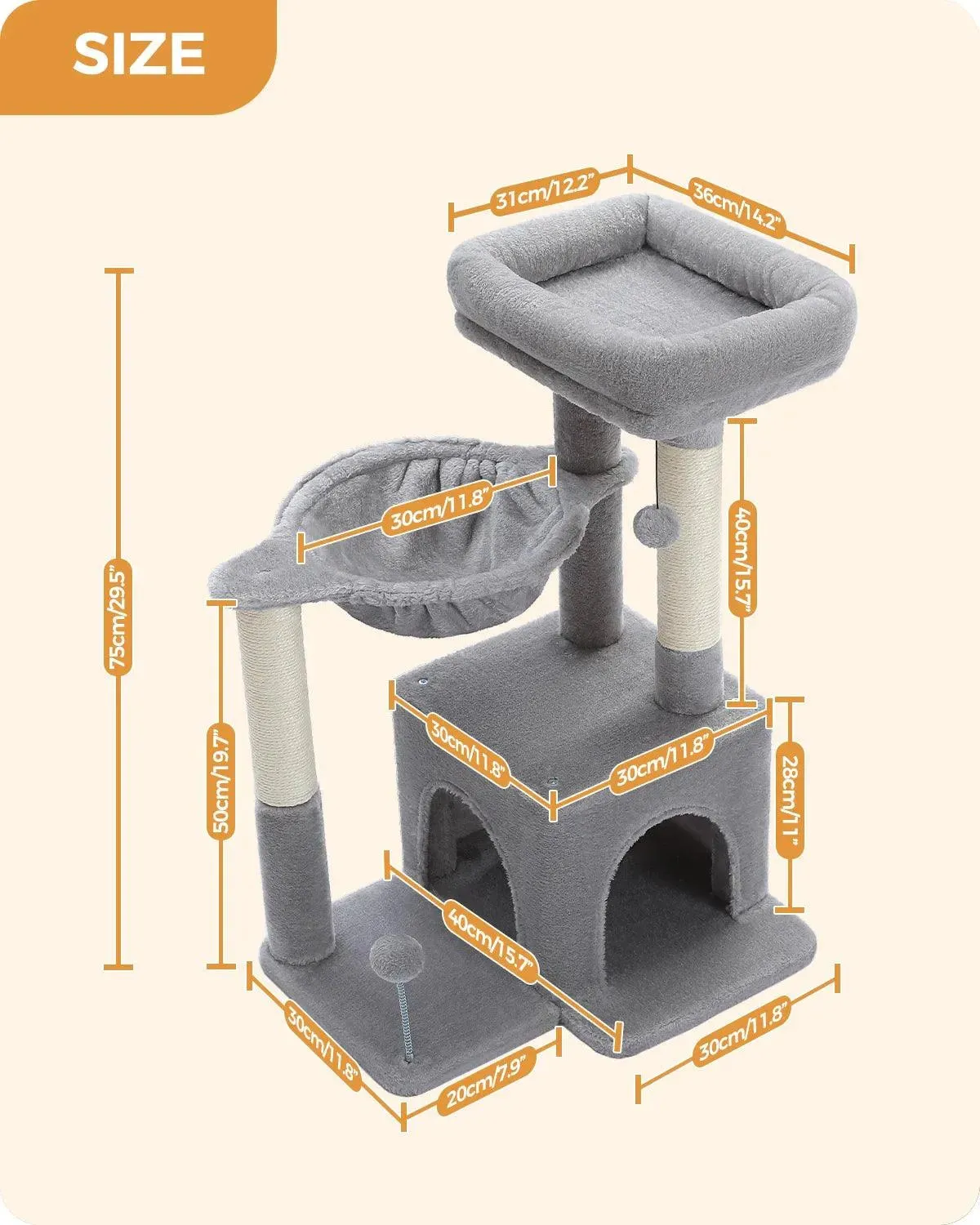 Stylish H75CM Cat Tree Condo - 2