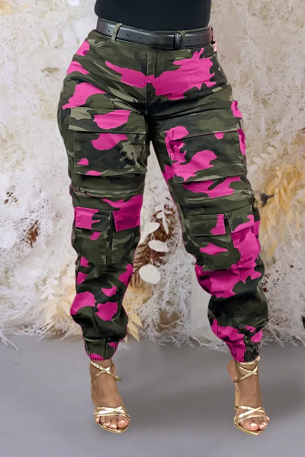 Stylish High Waisted Camo Cargo Pants