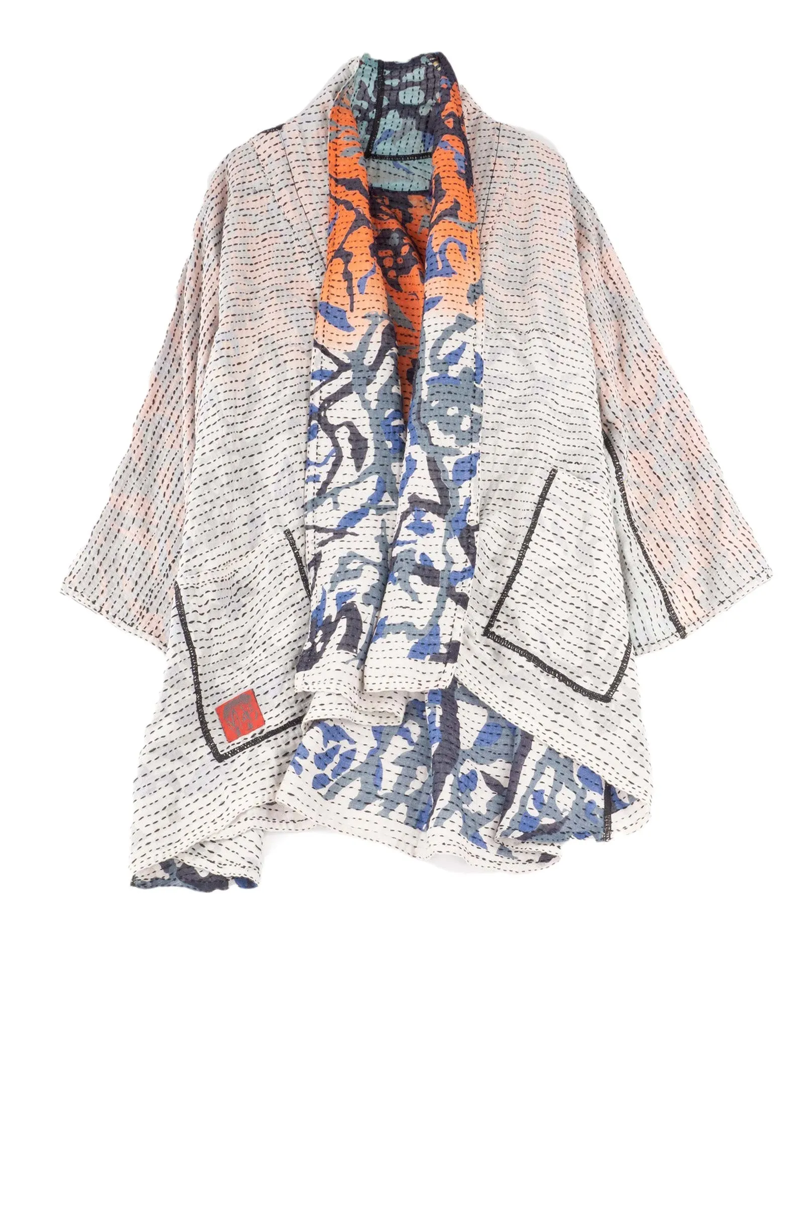 SUMMER BREEZE PRINT KANTHA KIMONO JKT - sz2004-blu -