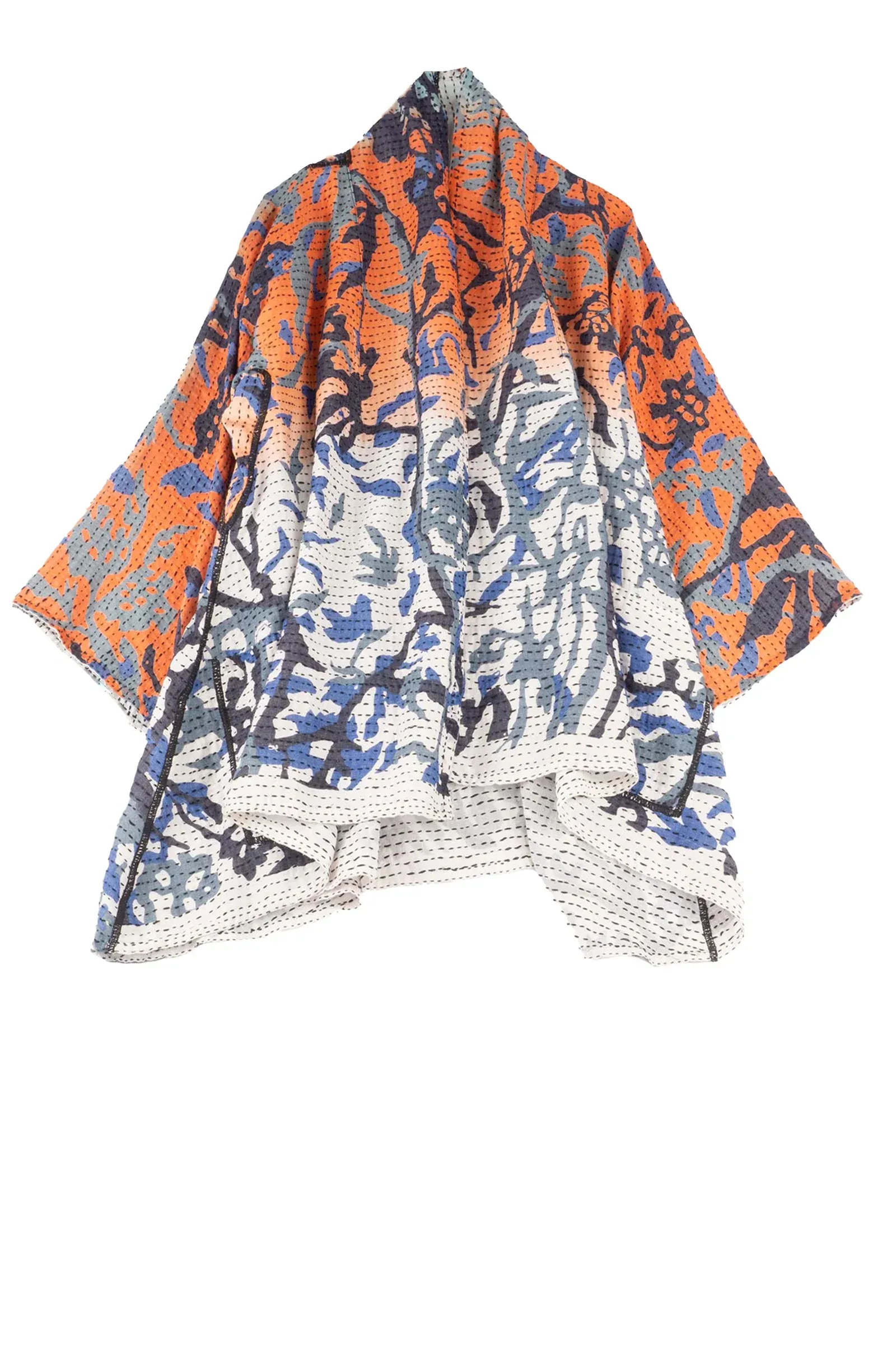 SUMMER BREEZE PRINT KANTHA KIMONO JKT - sz2004-blu -