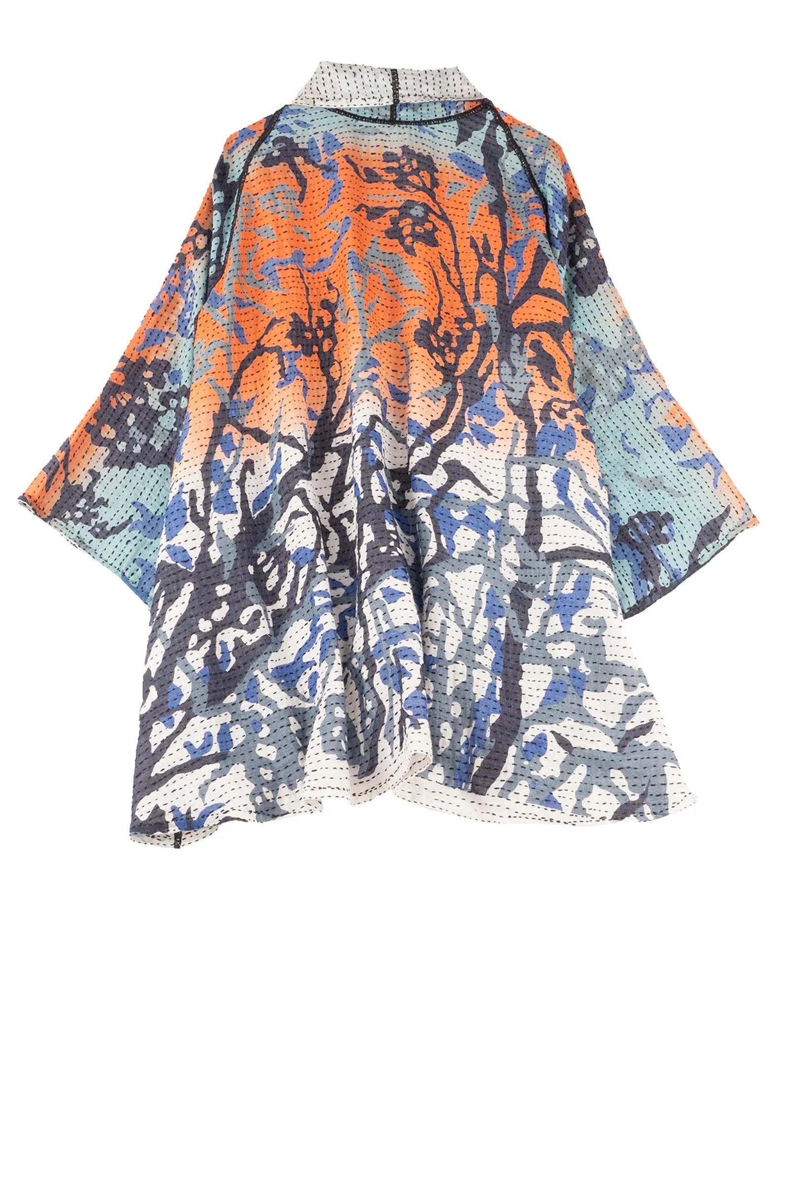 SUMMER BREEZE PRINT KANTHA KIMONO JKT - sz2004-blu -