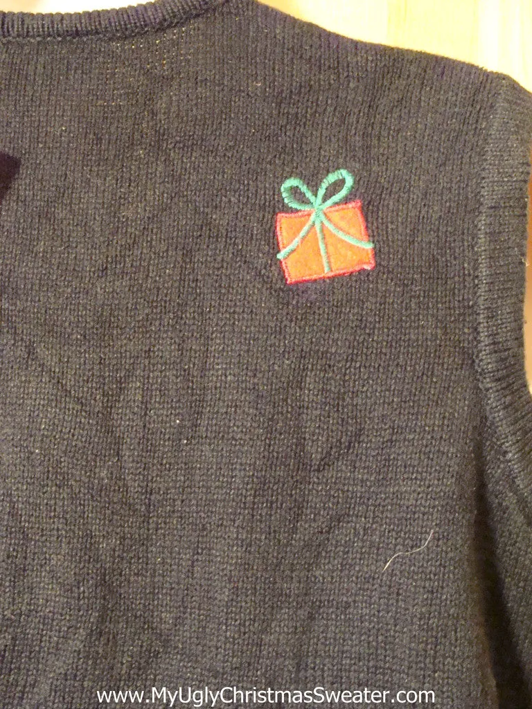 Tacky Cheap Ugly Christmas Sweater Vest with Skating Juggling Santas  (f570)