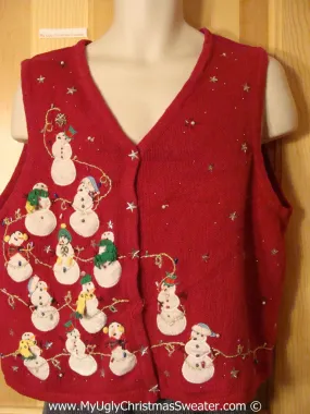 Tacky Cheesy Holiday Sweater Vest with Snowman Pyramid  (f1151)