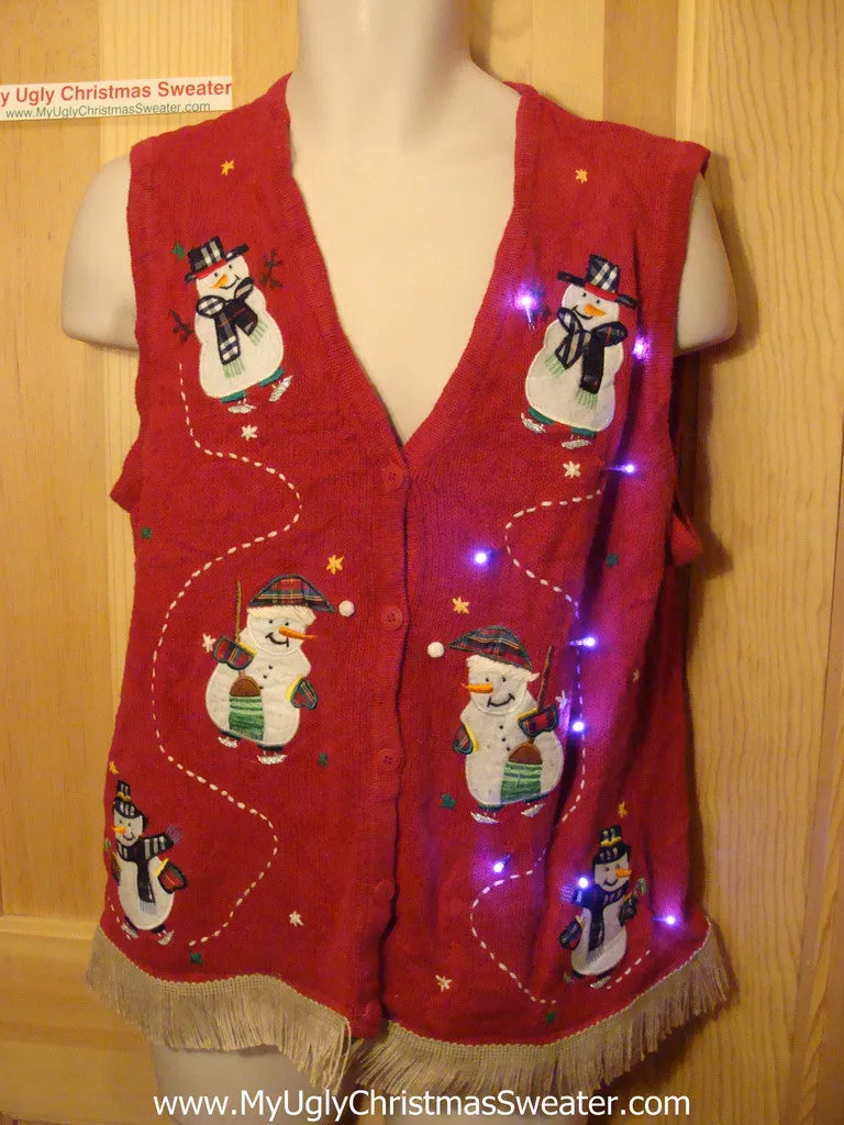 Tacky Ugly Christmas Sweater Vest with Lights and Fringe (g44)