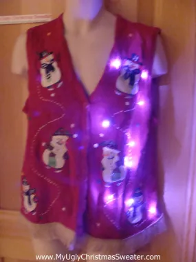 Tacky Ugly Christmas Sweater Vest with Lights and Fringe (g44)