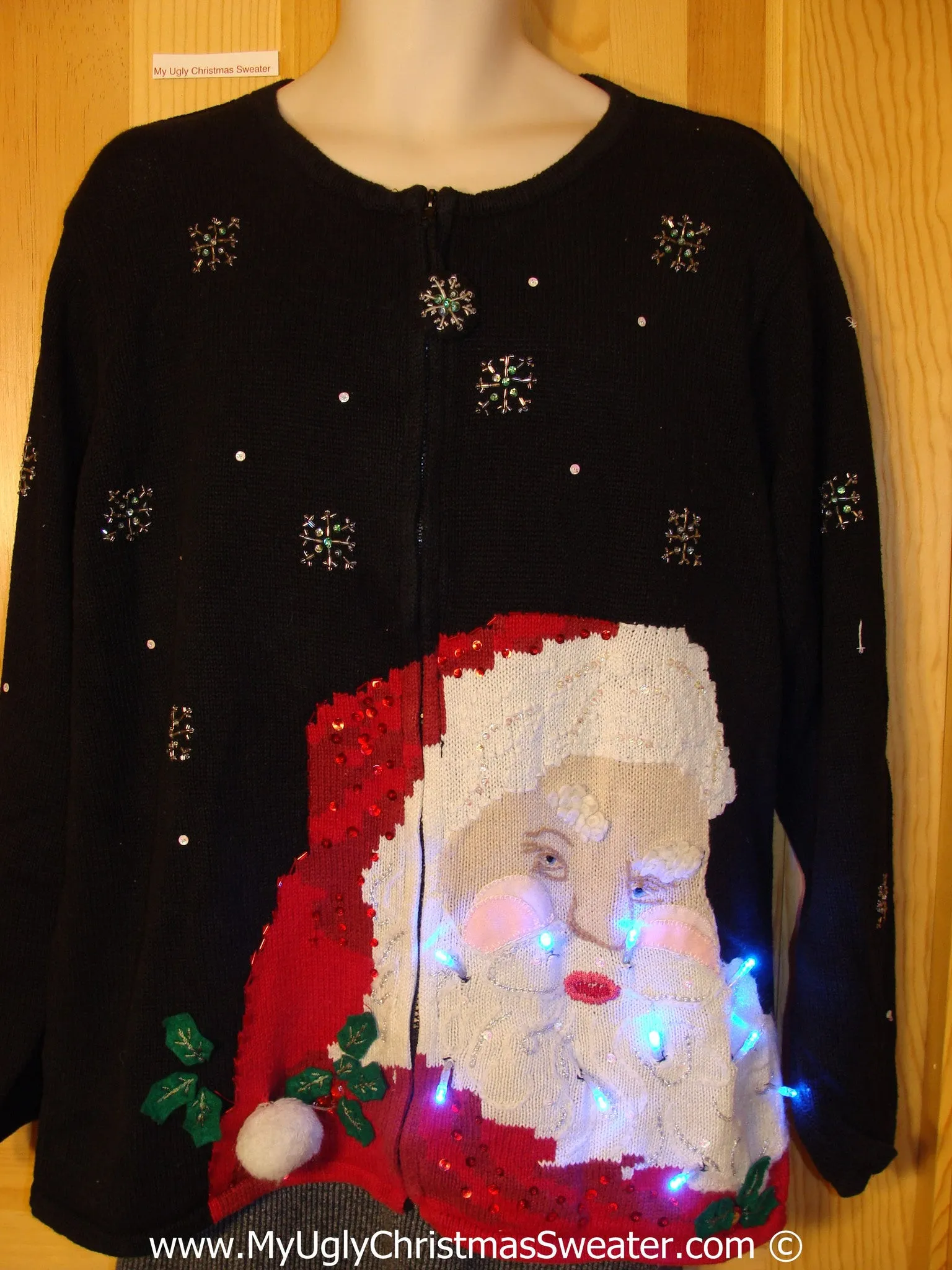 Tacky Xmas Sweater with Lights Huge Santa Head (g170)