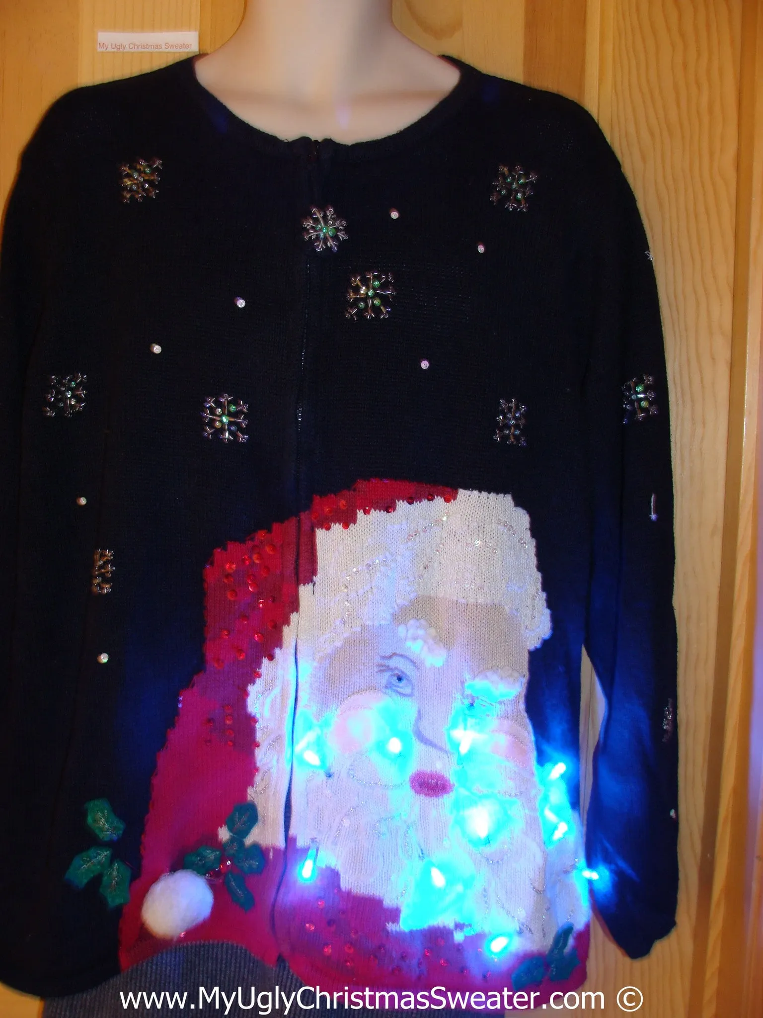 Tacky Xmas Sweater with Lights Huge Santa Head (g170)