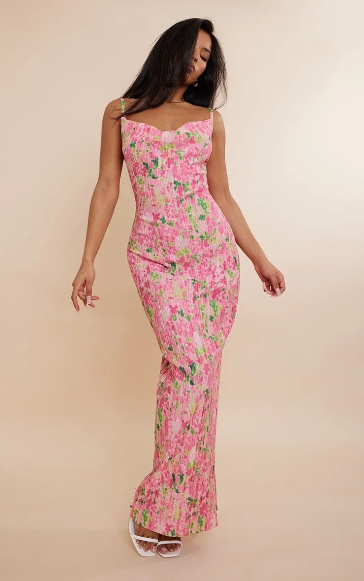 TastyHottie - Juliet Print Pleated Bodycon Maxi Dress