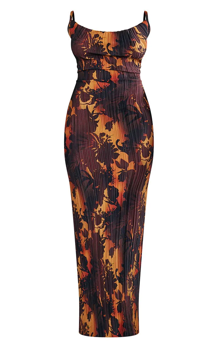 TastyHottie - Juliet Print Pleated Bodycon Maxi Dress