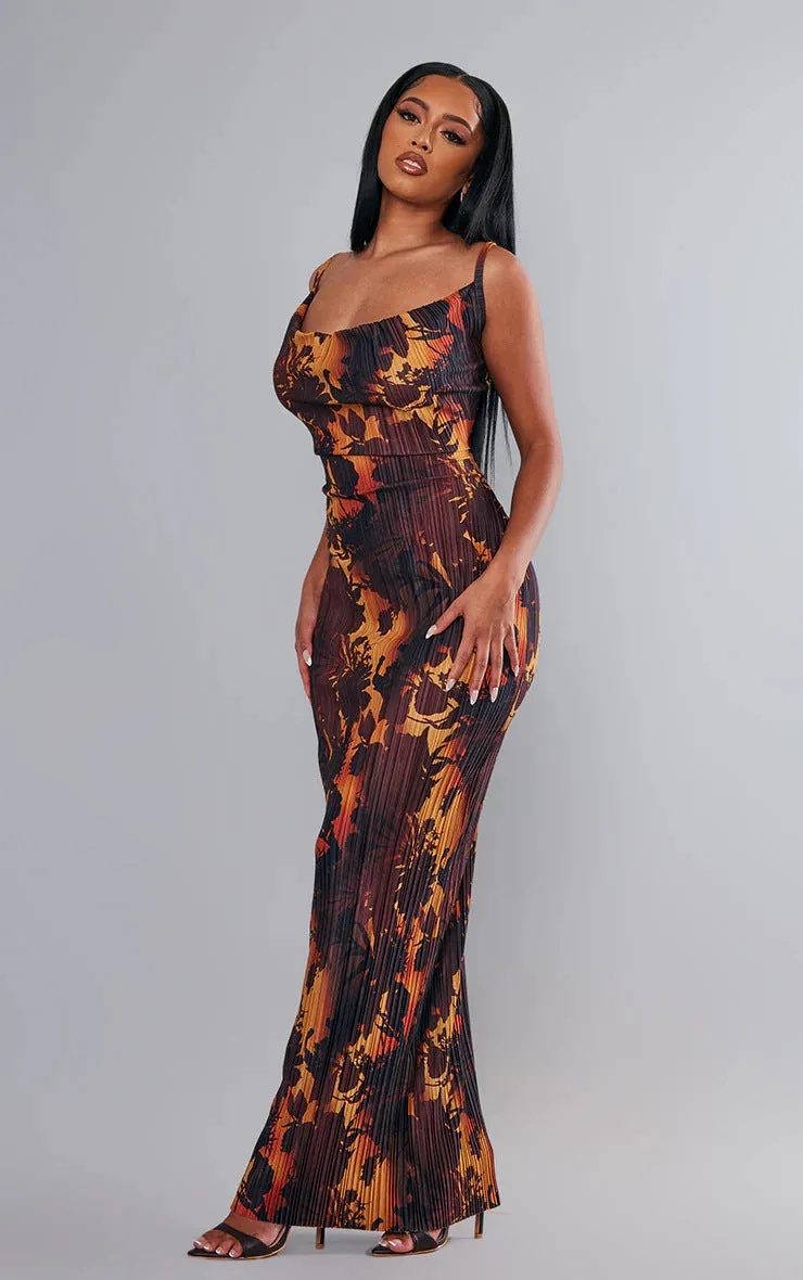 TastyHottie - Juliet Print Pleated Bodycon Maxi Dress