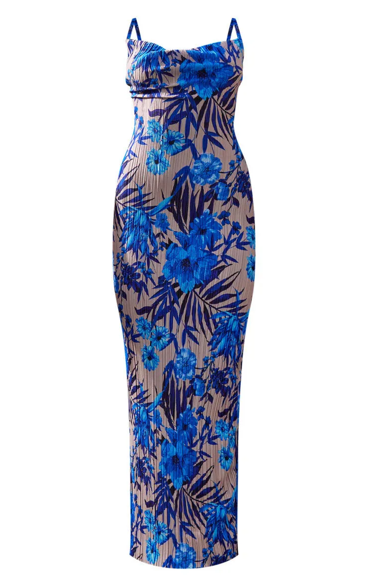 TastyHottie - Juliet Print Pleated Bodycon Maxi Dress