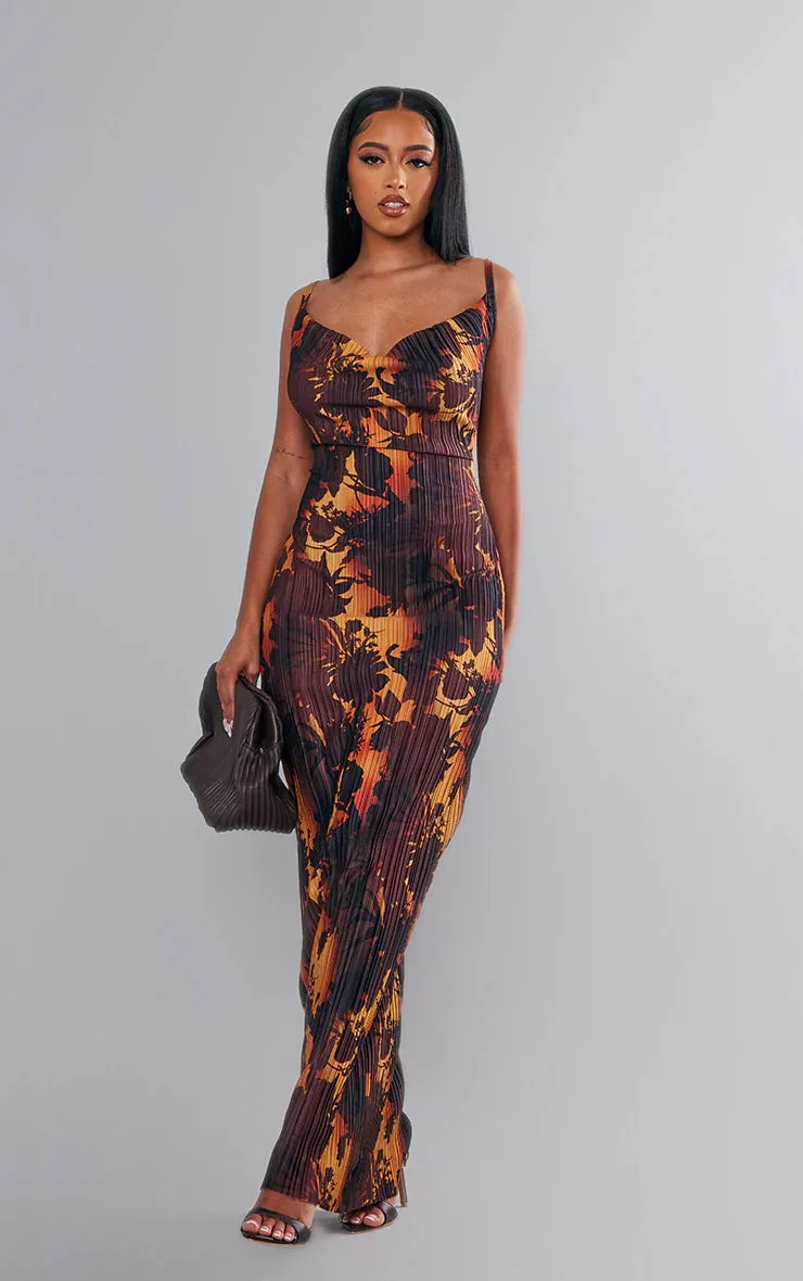 TastyHottie - Juliet Print Pleated Bodycon Maxi Dress