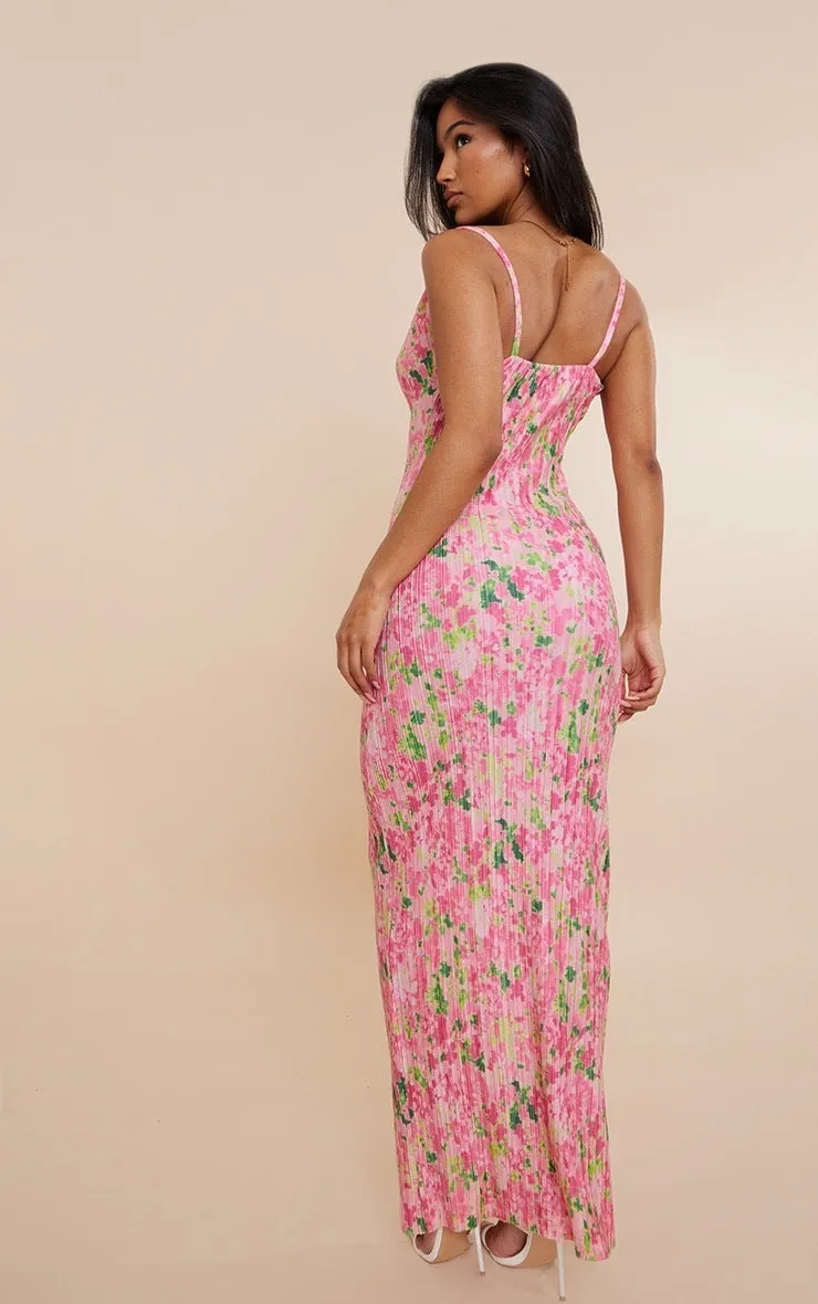 TastyHottie - Juliet Print Pleated Bodycon Maxi Dress