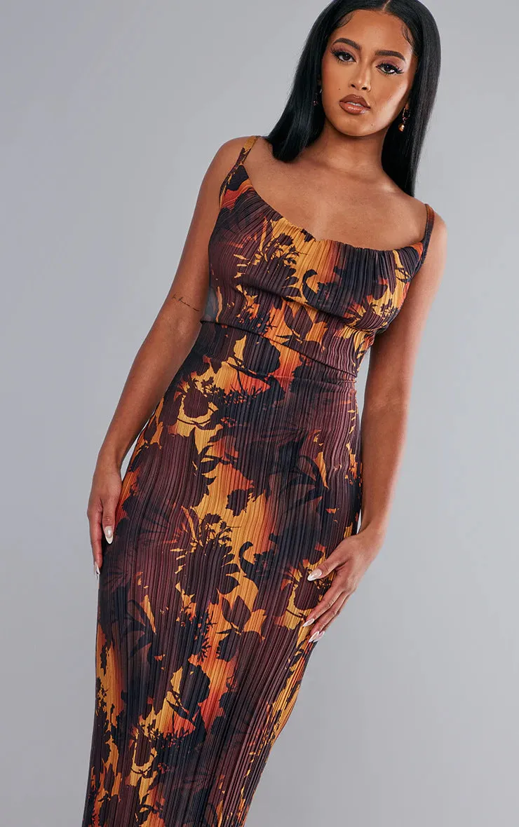 TastyHottie - Juliet Print Pleated Bodycon Maxi Dress