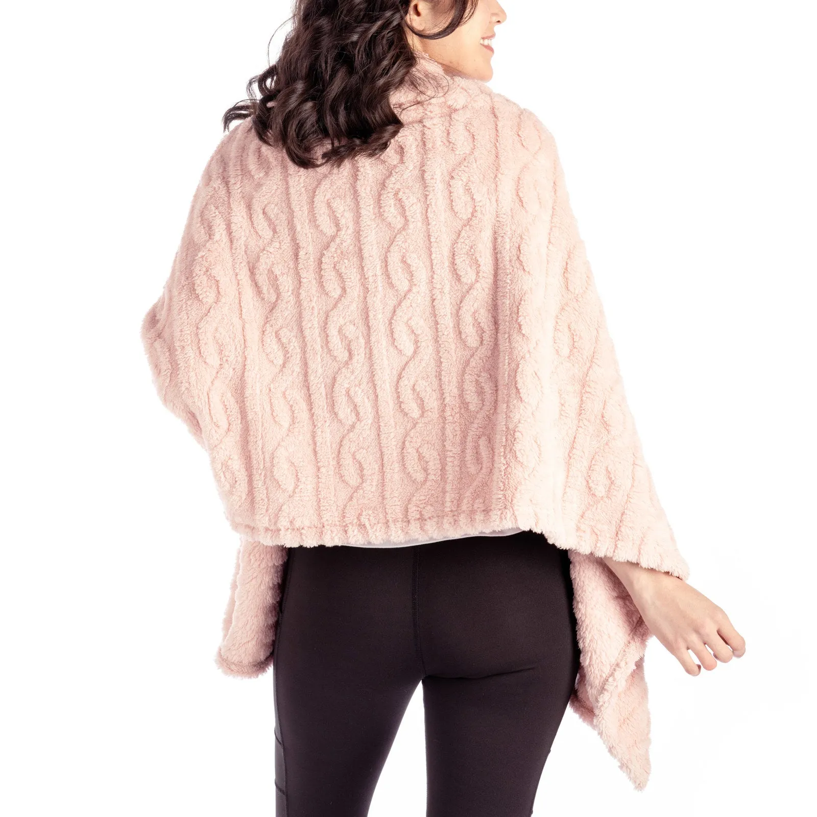 The Coziest Blanket Wrap with Front Pockets and Puff Pom Toggle Pink