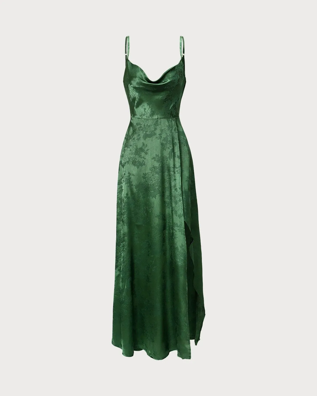 The Green Cowl Neck Jacquard Satin Maxi Dress