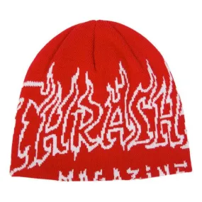 Thrasher Magazine Fire Outline Skully Beanie Red - White