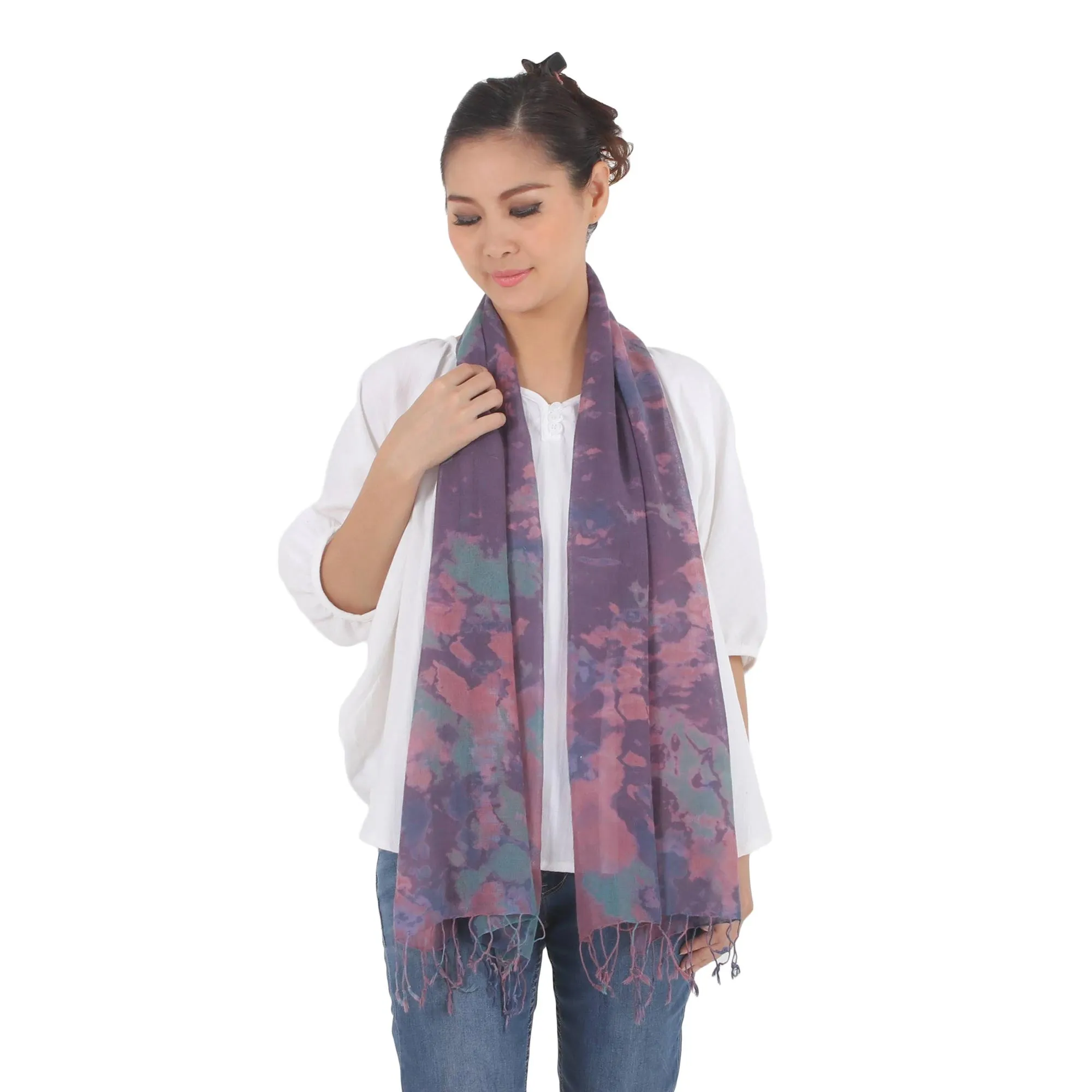 Tied-Dyed Cotton Wrap Scarf in Pink and Purple from Thailand - Fantastic Colors | NOVICA