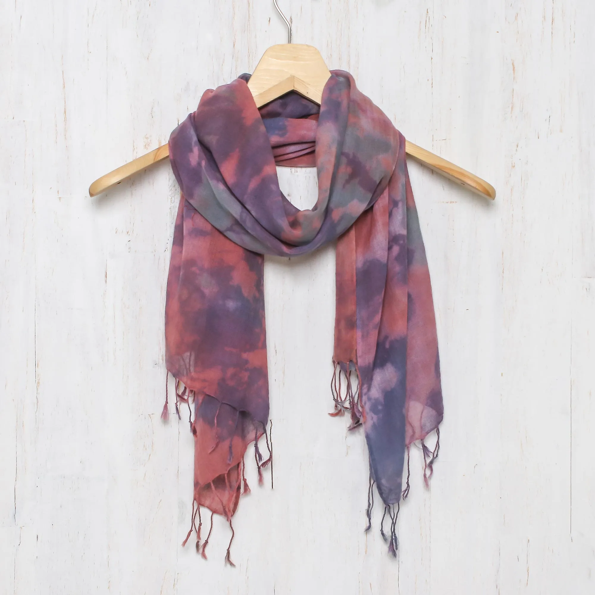 Tied-Dyed Cotton Wrap Scarf in Pink and Purple from Thailand - Fantastic Colors | NOVICA