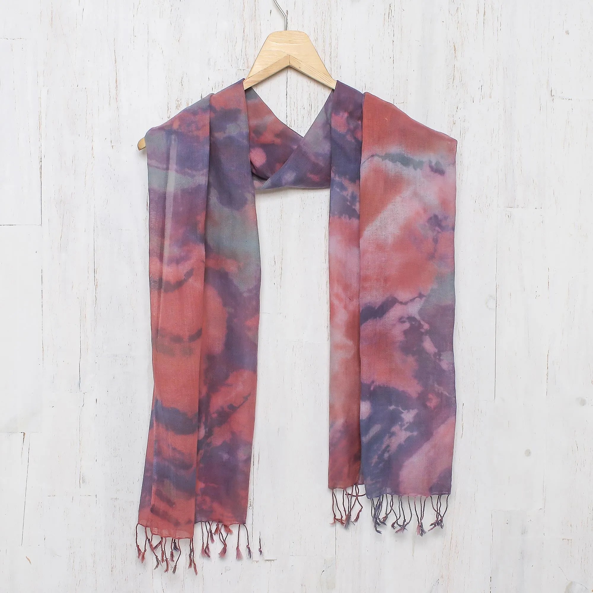 Tied-Dyed Cotton Wrap Scarf in Pink and Purple from Thailand - Fantastic Colors | NOVICA