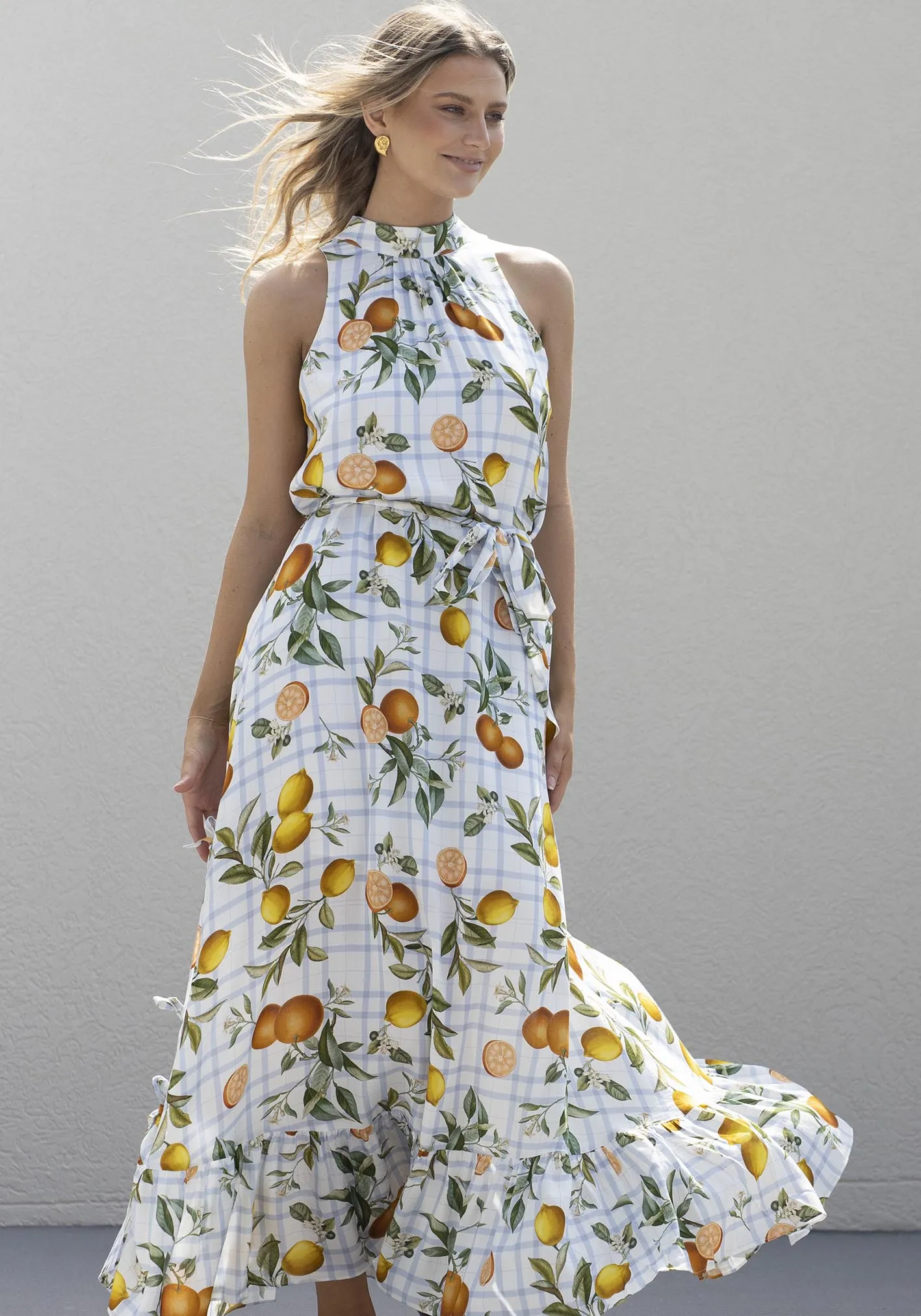 Tropical Picnic Halter Maxi Dress