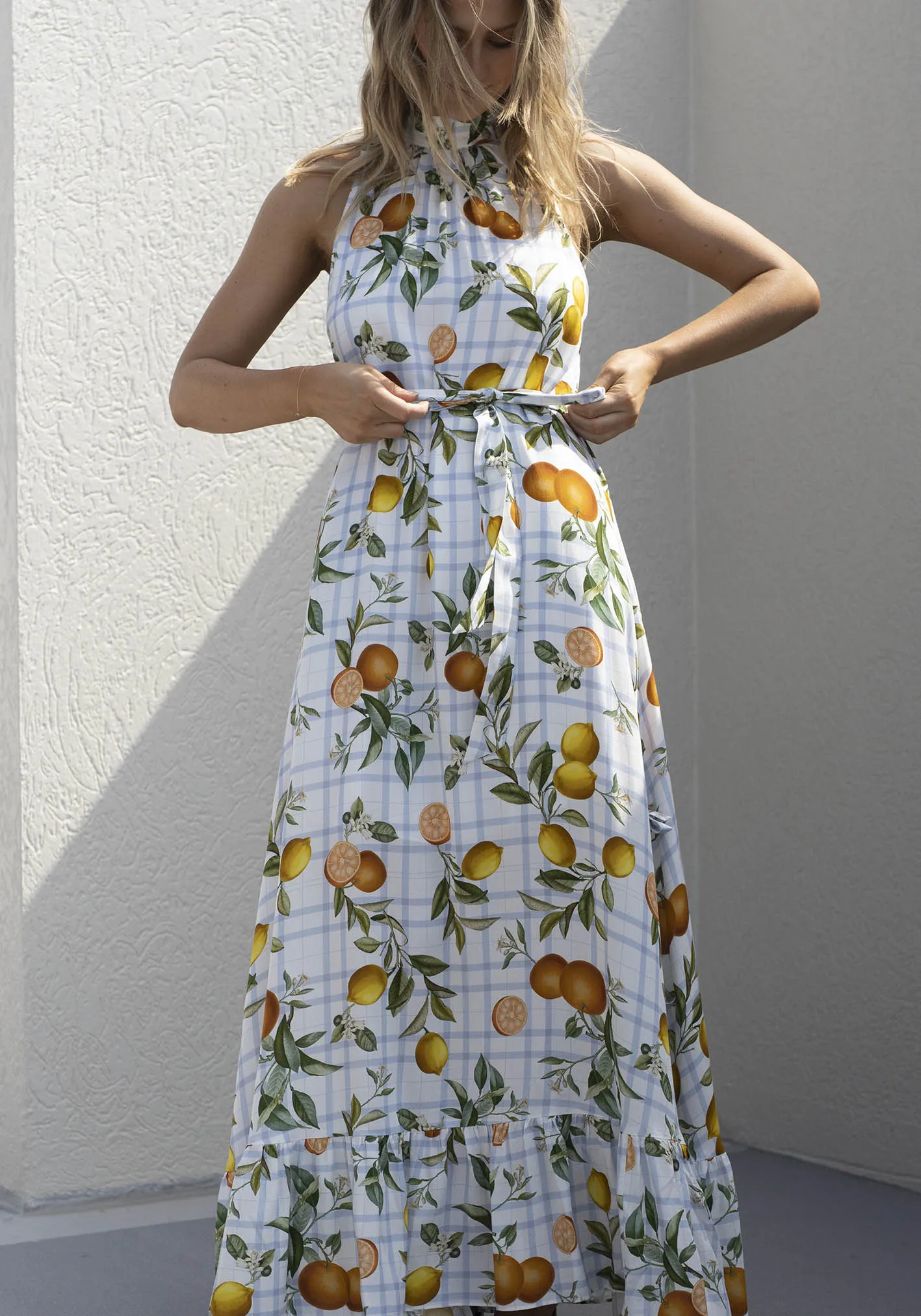 Tropical Picnic Halter Maxi Dress