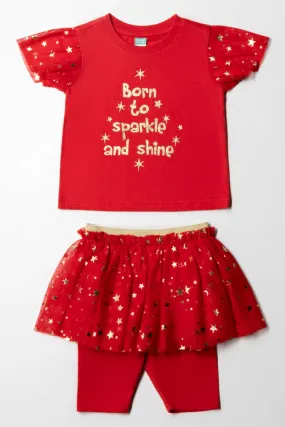 Tutu With Leggings Set Red