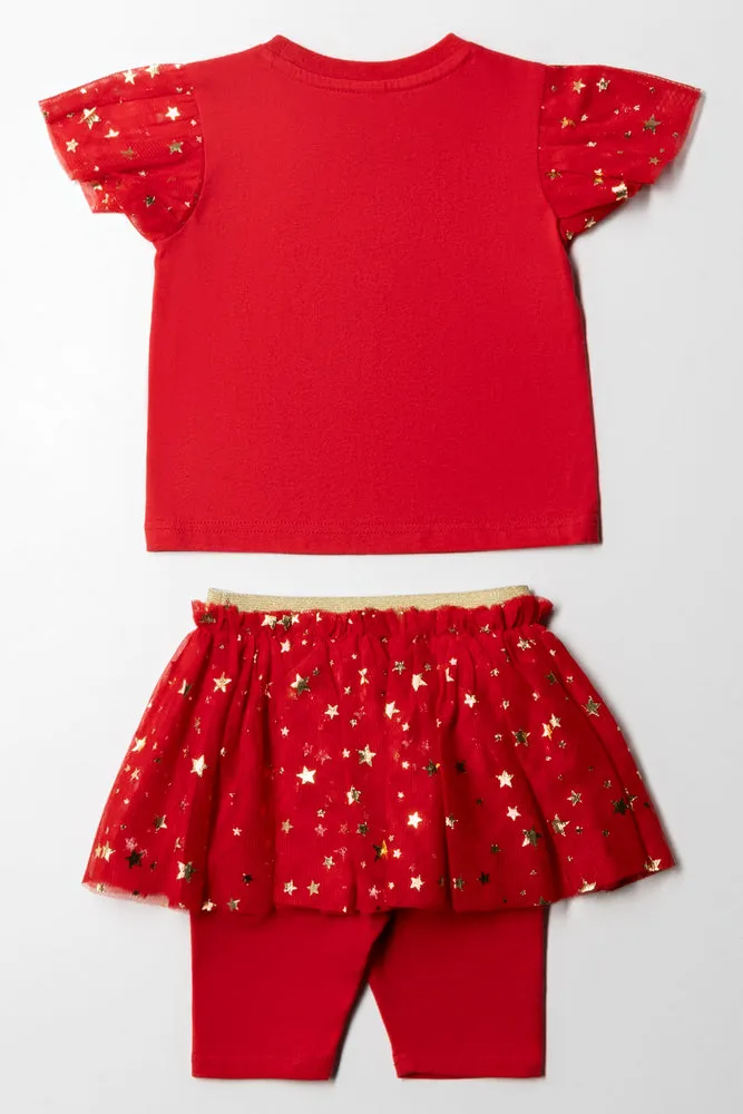 Tutu With Leggings Set Red