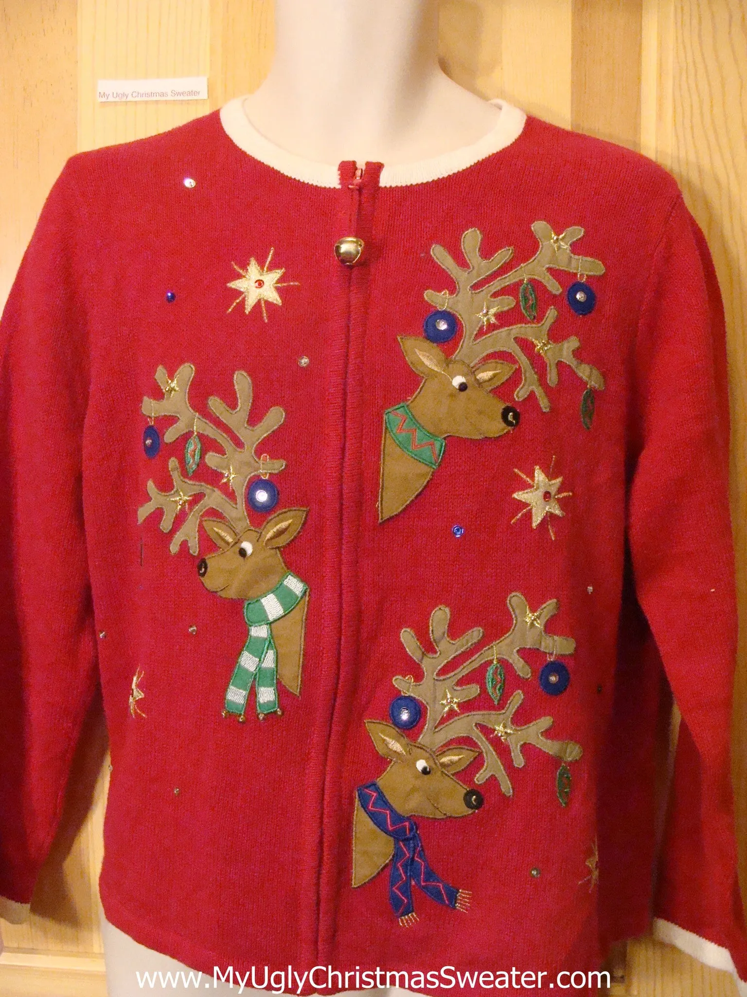 Ugly Christmas Sweater with Funny Peaking Reindeer